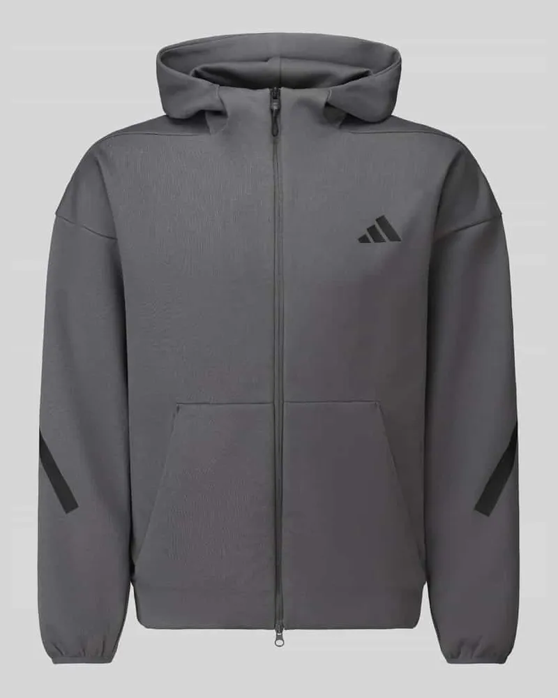 adidas Regular Fit Sweatjacke aus Polyester-Mix mit Kapuze Anthrazit