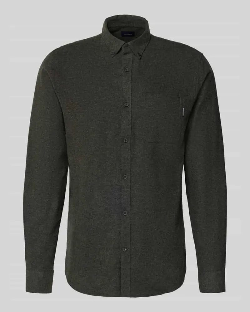 Lindbergh Slim Fit Freizeithemd mit Brusttasche Modell 'Brushed Oliv