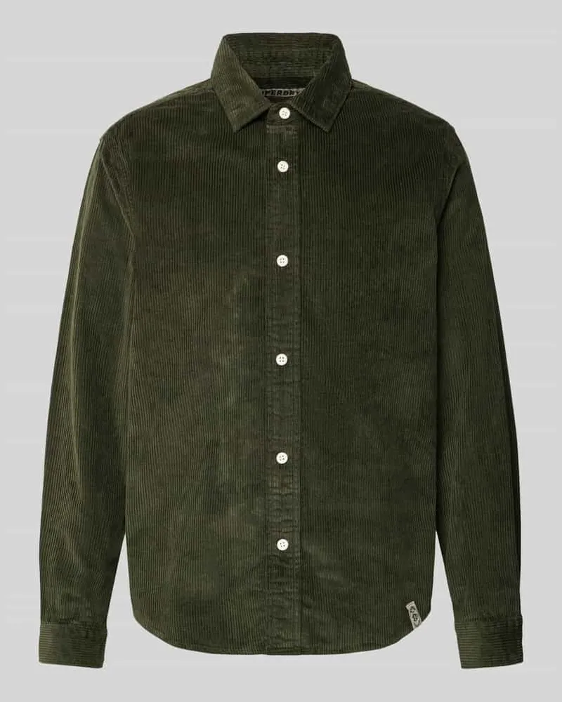 Superdry. Regular Fit Hemdjacke aus Cord mit Kentkragen Oliv