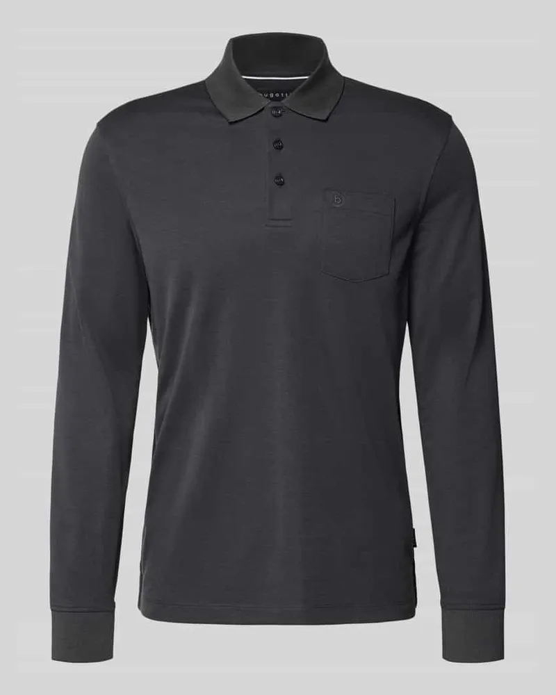 Bugatti Regular Fit Poloshirt aus Baumwoll-Mix mit Brusttasche Anthrazit