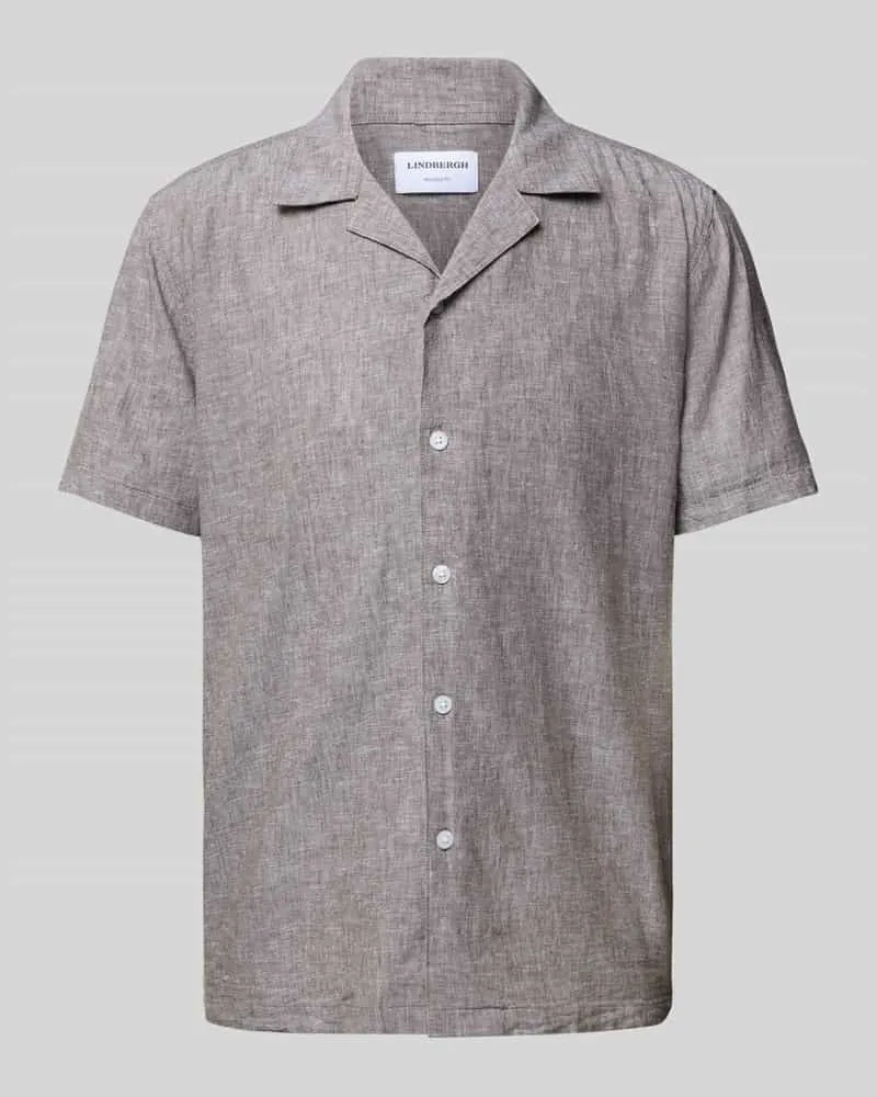 Lindbergh Relaxed Fit Leinenhemd mit 1/2-Arm Mittelbraun