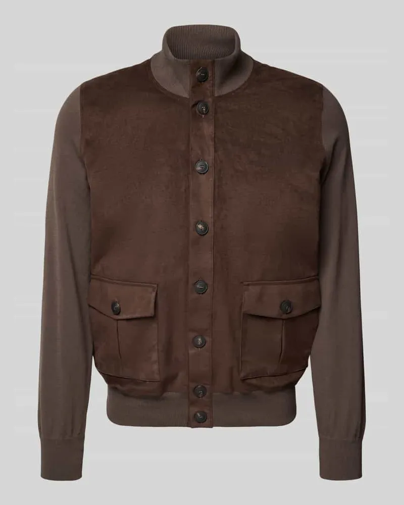 Gran Sasso Veloursjacke mit Stehkragen und Knopfleiste Mittelbraun