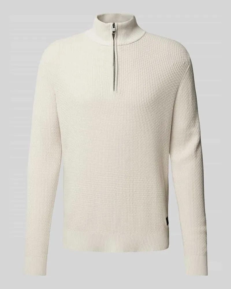 S.Oliver Regular Fit Troyer aus reiner Baumwolle mit Rippmuster Offwhite