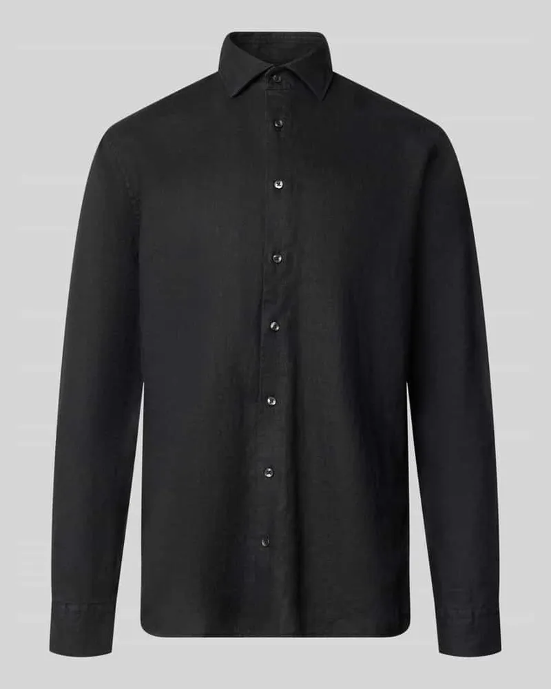 Seidensticker Regular Fit Business-Hemd aus Leinen mit Kentkragen Black