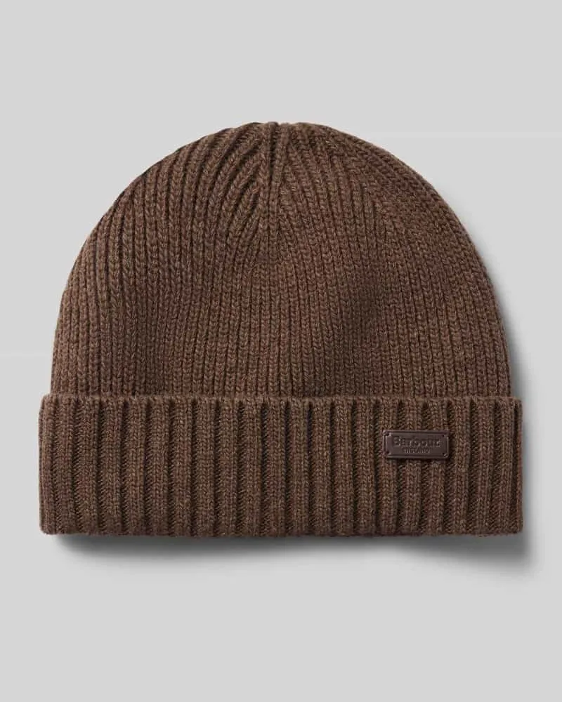 Barbour Beanie mit Logo-Patch Mittelbraun
