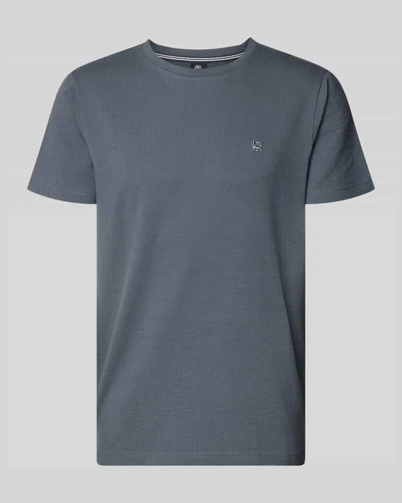 Lerros T-Shirt mit Strukturmuster und Logo-Stitching Rauchblau