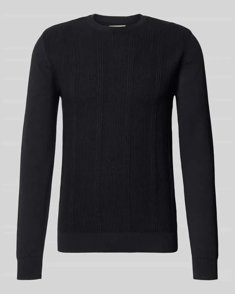 Blend Slim Fit Pullover in Strick-Optik Modell 'Baron Black