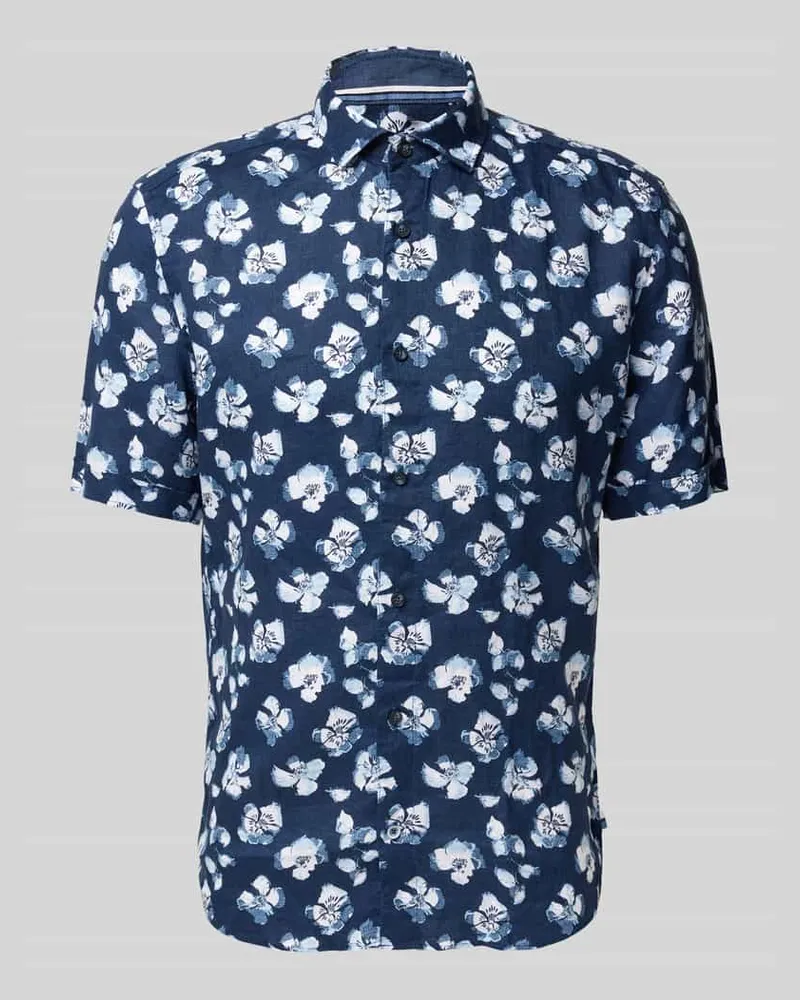 Olymp Regular Fit Leinenhemd mit 1/2-Arm Marine