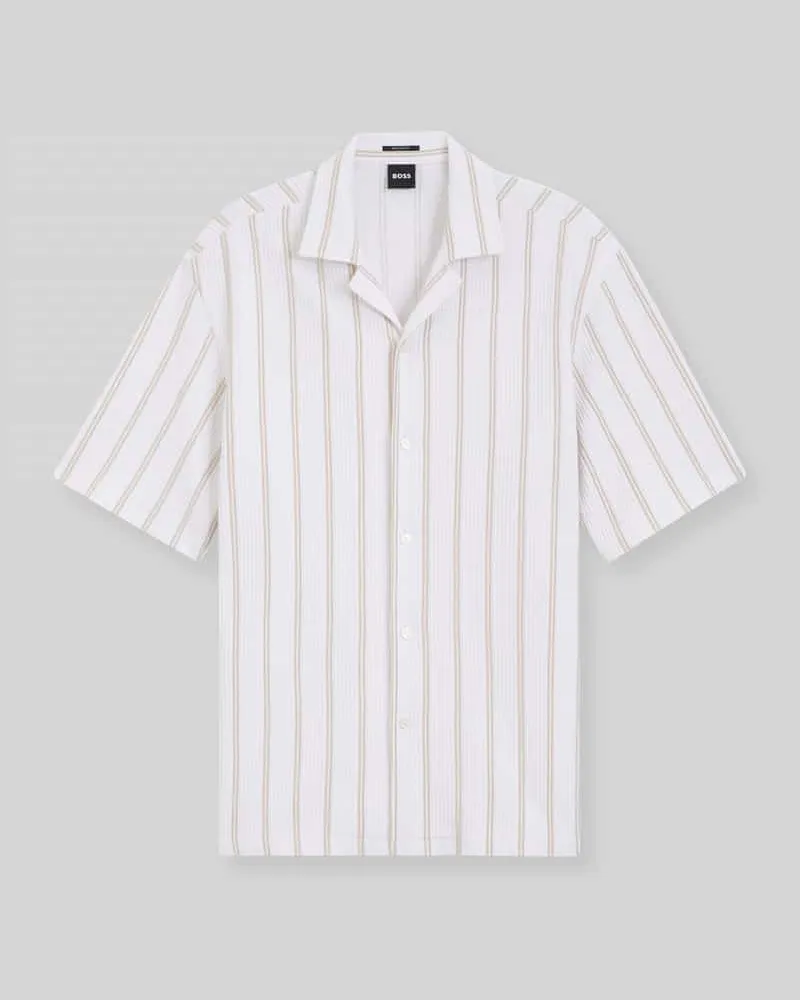 HUGO BOSS Relaxed Fit Kurzarmhemd aus Baumwoll-Mix Beige