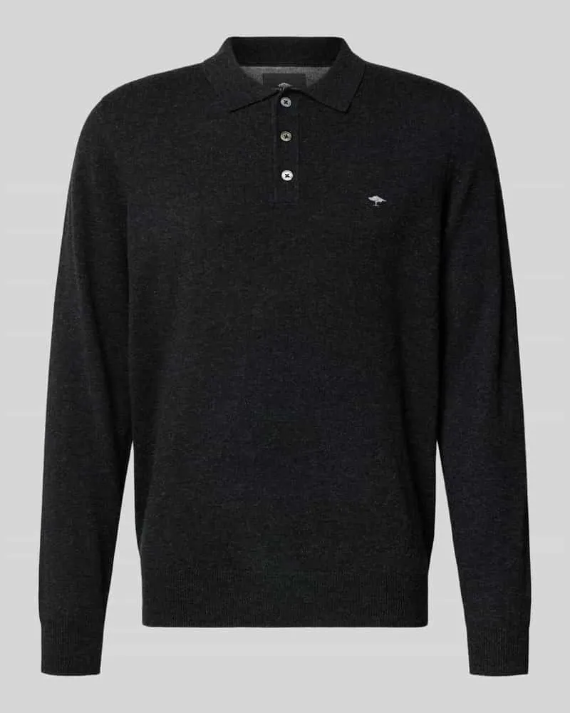 Fynch-Hatton Poloshirt aus Merino-Kaschmir-Mix mit Label-Stitching Anthrazit