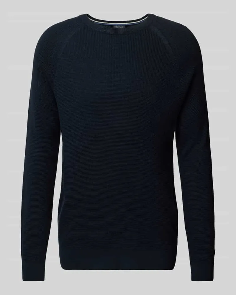 Olymp Slim Fit Strickpullover mit gerippten Abschlüssen Marine