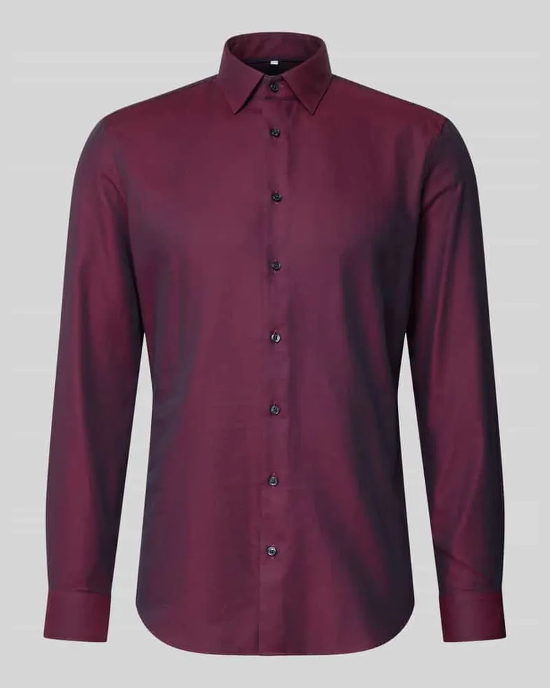 JAKE*S Slim Fit Businesshemd aus reiner Baumwolle Bordeaux