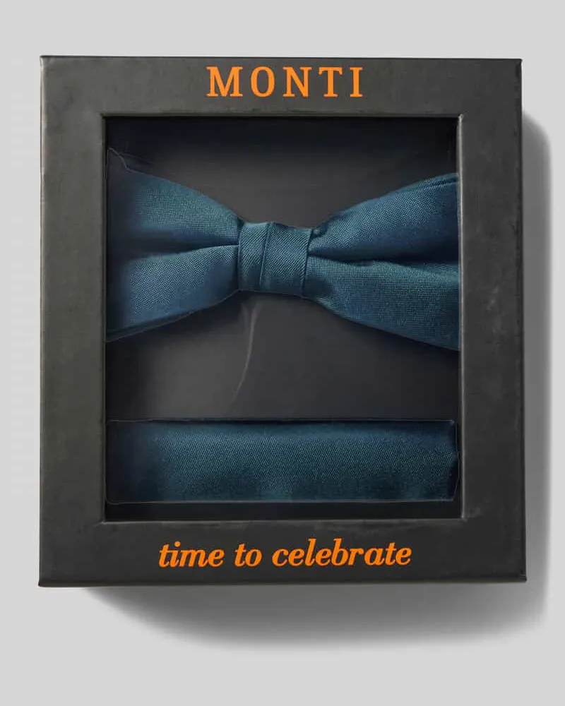 Monti Fliege und Einstecktuch im Set aus reiner Seide Dunkelgruen