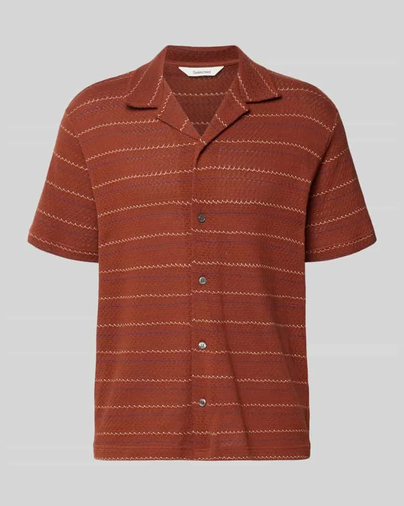 Selected Homme Relaxed Fit Freizeithemd aus Baumwoll-Mix mit Viskose-Anteil Modell 'MARC Rostrot
