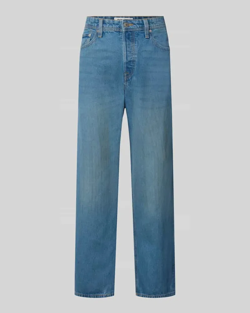 Jack & Jones Straight Fit Jeans aus reiner Baumwolle Modell 'Alex Jeansblau