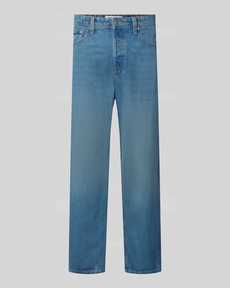 Jack & Jones Straight Fit Jeans aus reiner Baumwolle Modell 'Alex Jeansblau