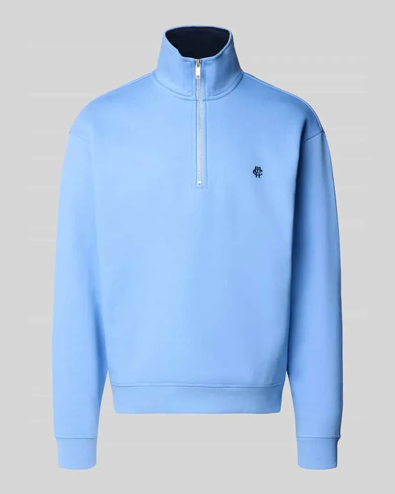 McNeal Relaxed Fit Troyer aus Baumwoll-Mix mit Troyer-Kragen Hellblau