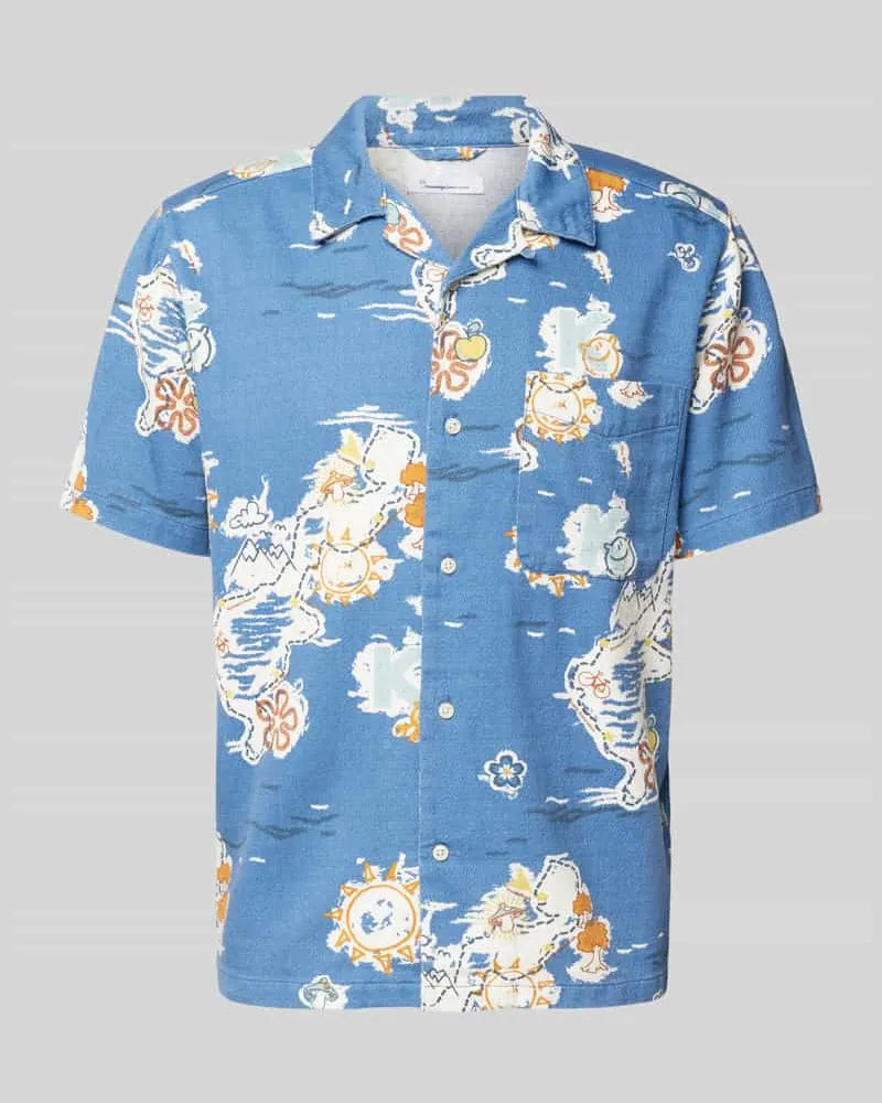 Knowledge Cotton Apparel Regular Fit Freizeithemd mit Knopfleiste Blau