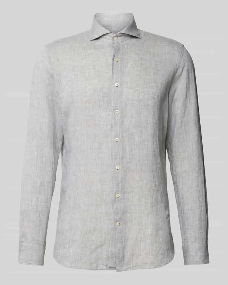 Profuomo Slim Fit Leinenhemd mit Haifischkragen Lind