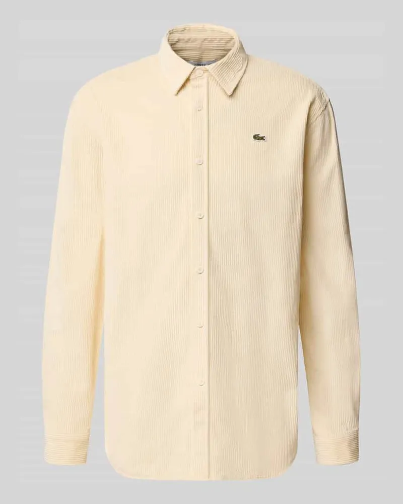 Lacoste Regular Fit Cordhemd mit Logo-Applikation Taupe