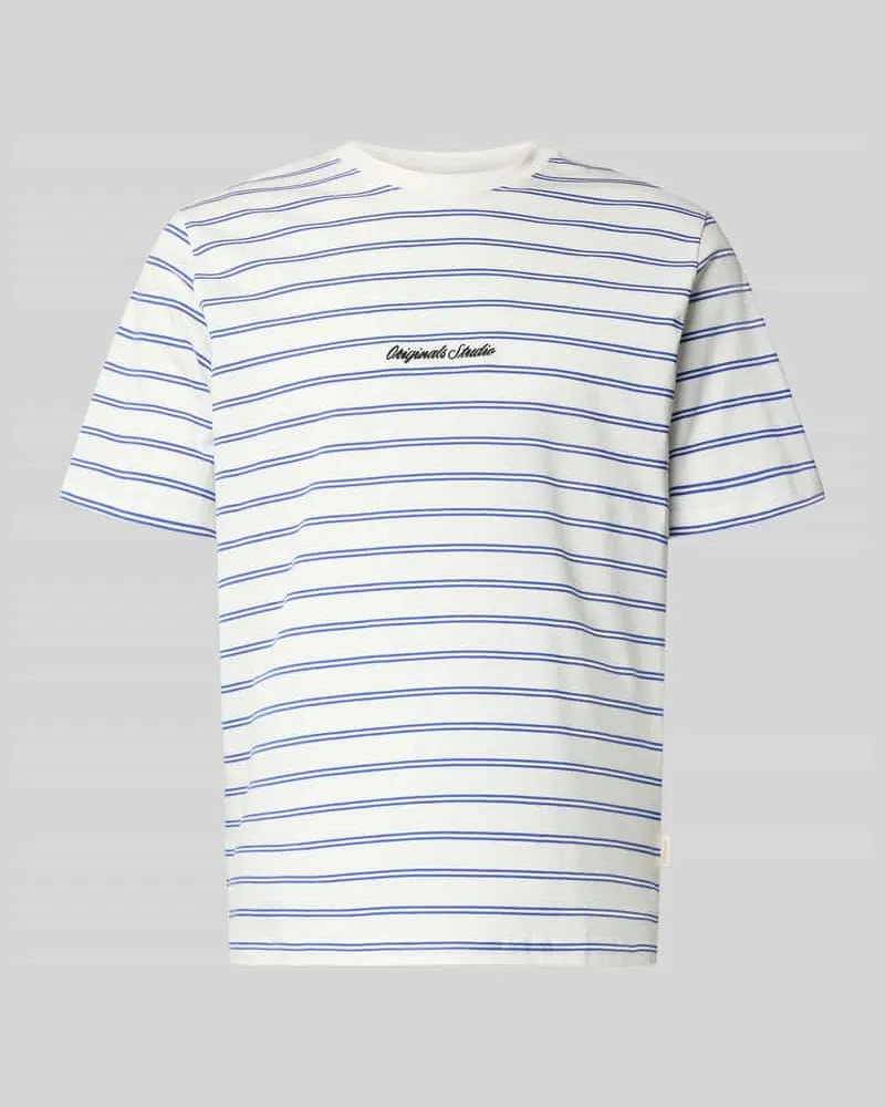 Jack & Jones T-Shirt mit Streifenmuster und Label-Stitching Weiss