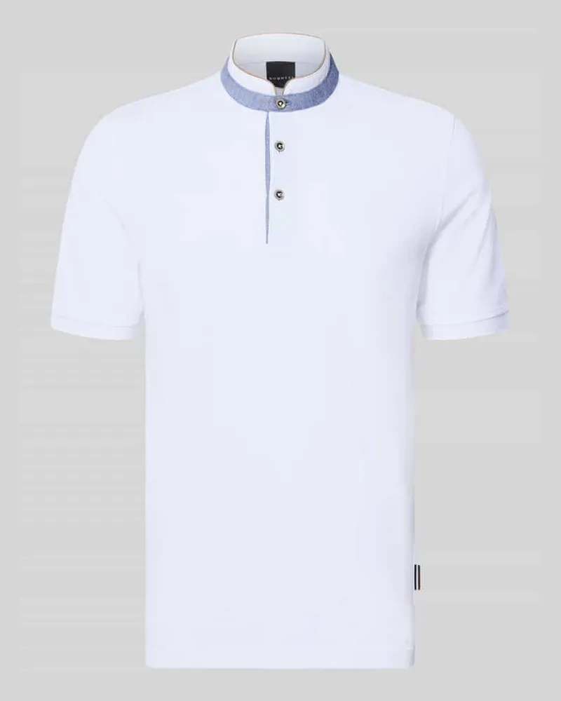 Bugatti Slim Fit Poloshirt mit Stehkragen Weiss