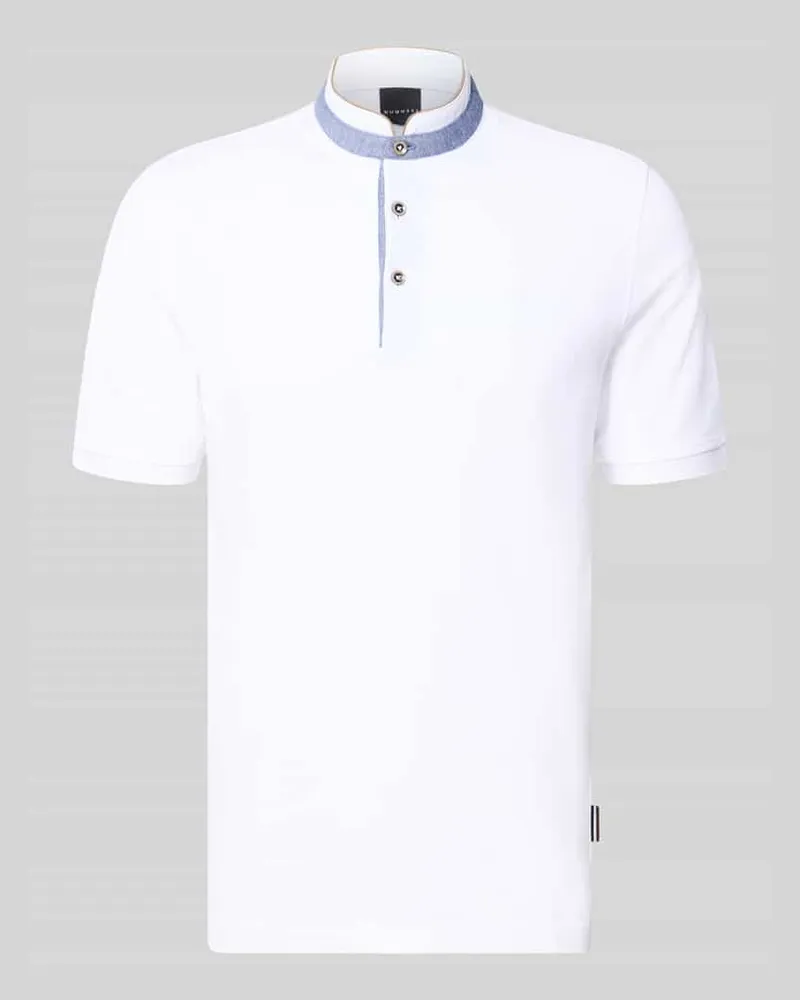 Bugatti Slim Fit Poloshirt mit Stehkragen Weiss