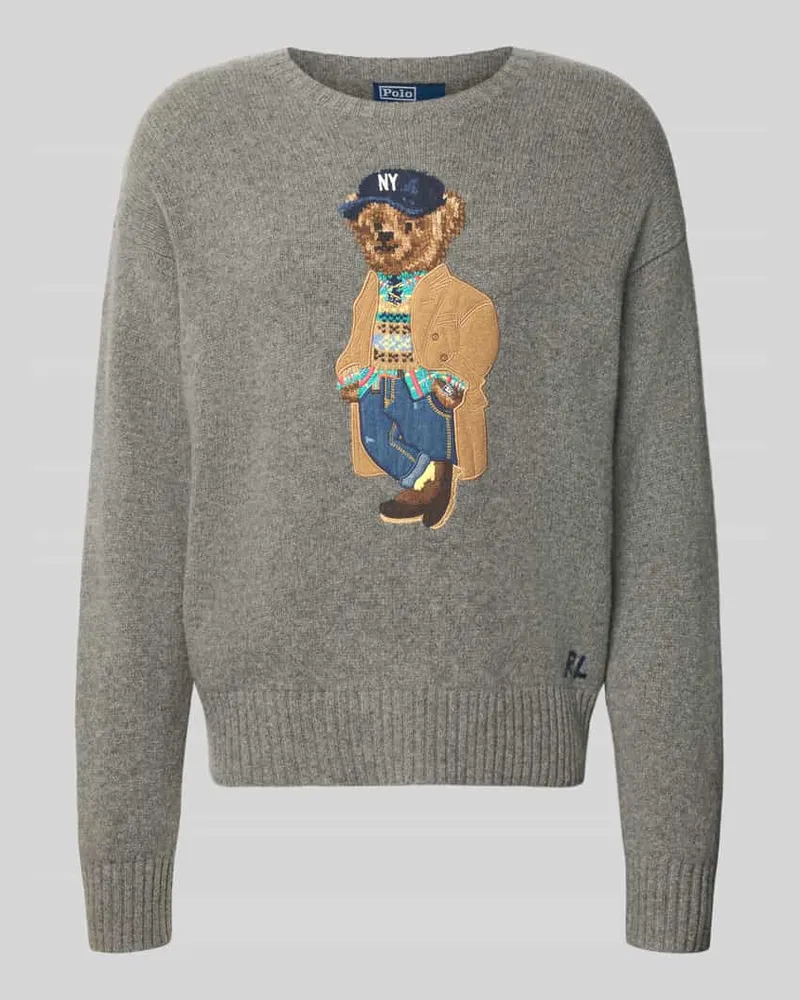 Ralph Lauren Regular Fit Pullover mit Polo-Bear-Motiv Hellgrau
