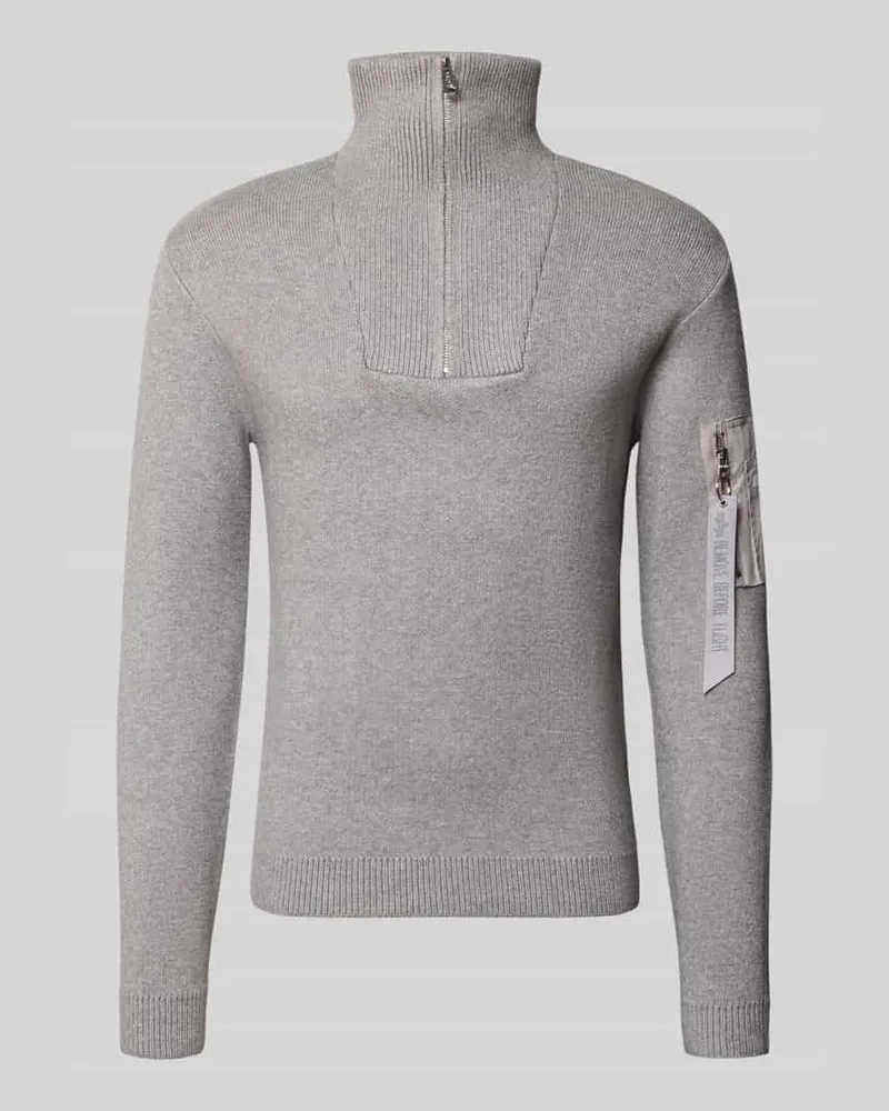 Alpha Industries Strickpullover aus Viskose-Mix mit Troyer-Kragen Hellgrau