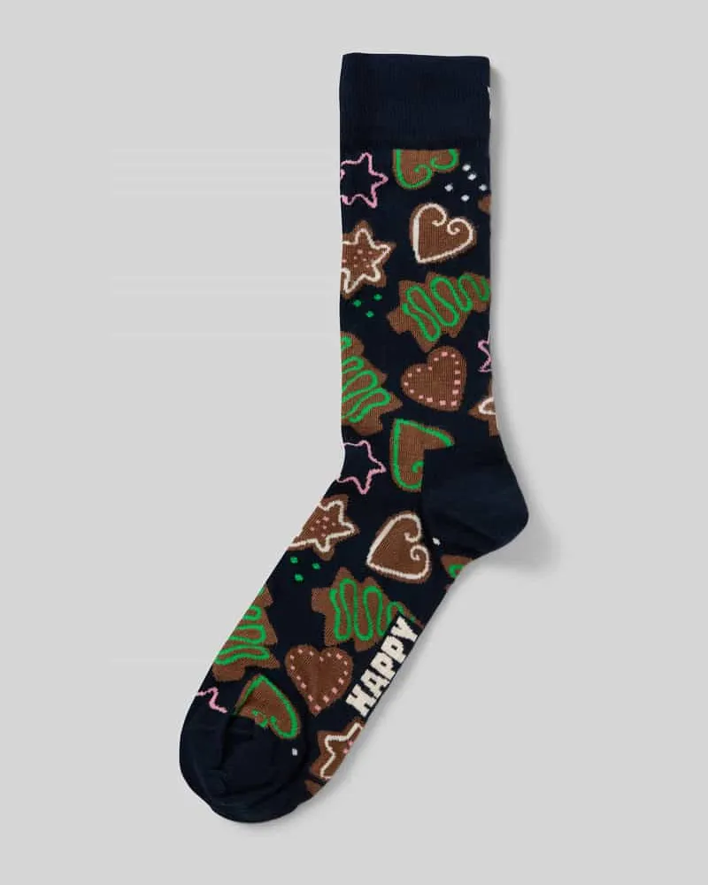 Happy Socks Socken mit Logo-Stitching Modell 'Gingerbread Cookies Dunkelblau