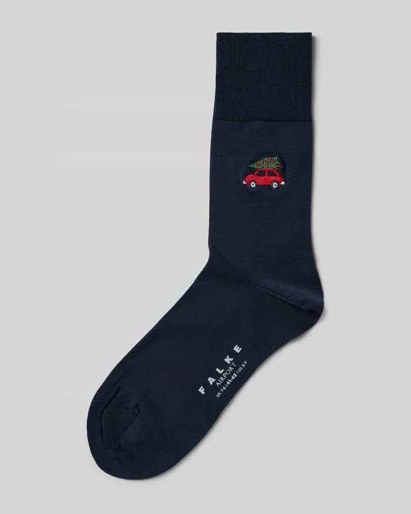 Falke Socken aus Schurwoll-Mix mit Motiv-Stitching Dunkelblau
