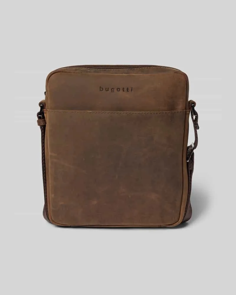 Bugatti Schultertasche mit Label-Detail Modell 'Luca Dunkelbraun