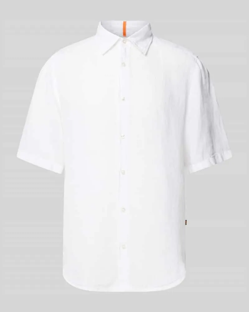 HUGO BOSS Regular Fit Leinenhemd mit 1/2-Arm Modell 'RASH Weiss