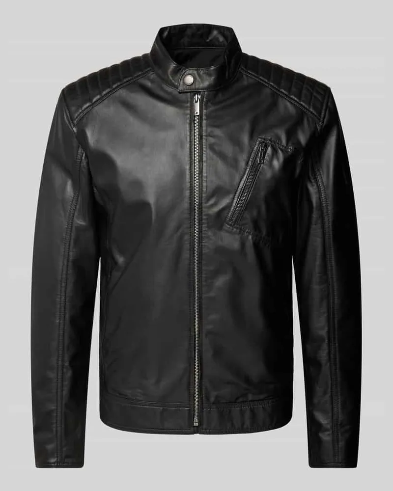 Strellson Lederjacke mit Stehkragen Modell 'PIERCE Black