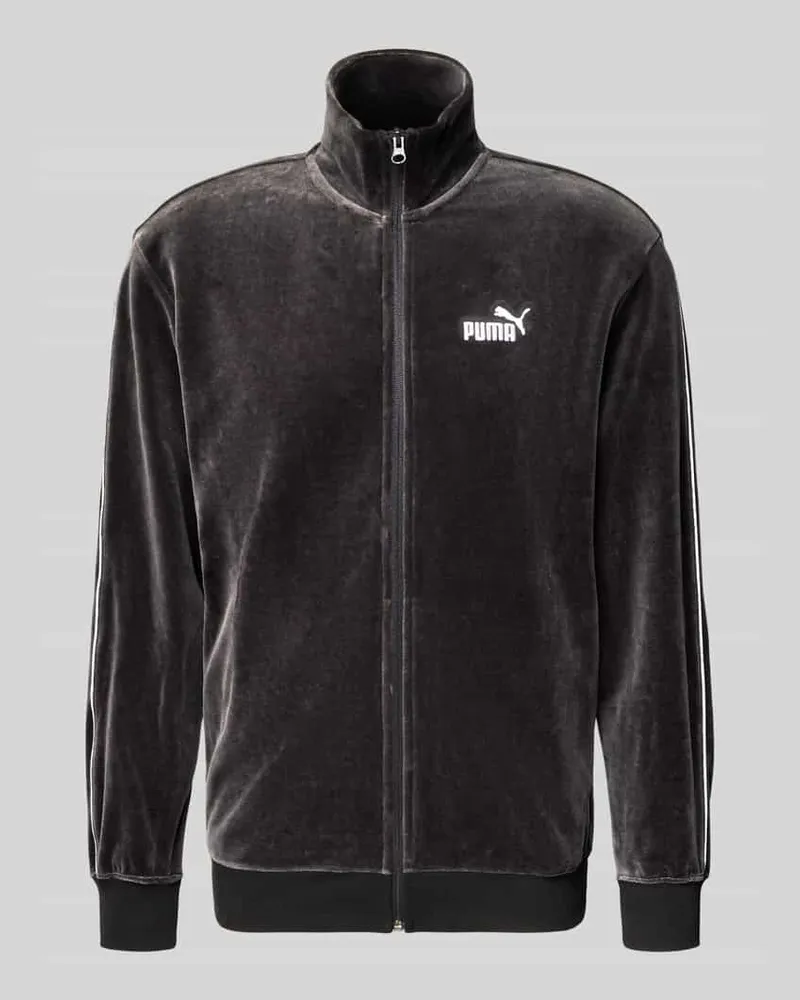 Puma Sweatjacke aus Velours mit Label-Stitching Black