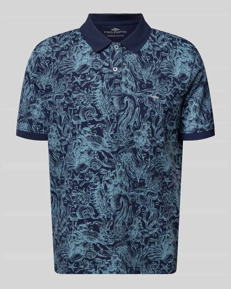 Fynch-Hatton Regular Fit Poloshirt aus Baumwolle im Allover-Look Marine