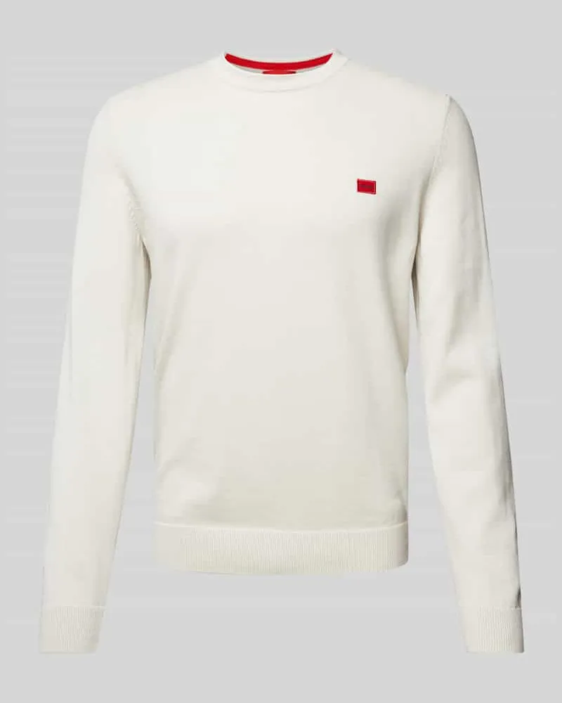 HUGO BOSS Strickpullover mit Label-Badge Modell 'San Cassius Offwhite