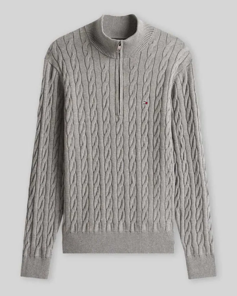 Tommy Hilfiger Regular Fit Troyer aus reiner Baumwolle mit Logo-Stitching Hellgrau