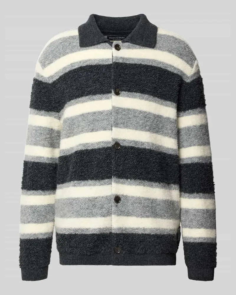 Marc O'Polo Strickjacke aus Schurwolle mit Kragen Mittelgrau