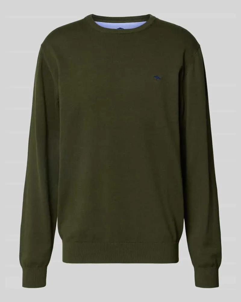 Fynch-Hatton Strickpullover aus reiner Baumwolle mit Logo-Stickerei Khaki