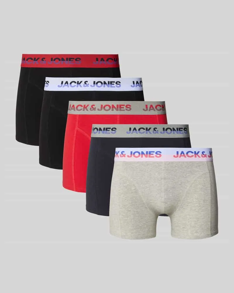 Jack & Jones Trunks mit Label-Bund Modell 'JADON' im 5er-Pack Rot