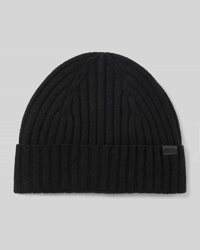 HUGO BOSS Mütze aus Schurwolle mit Logo-Patch Black