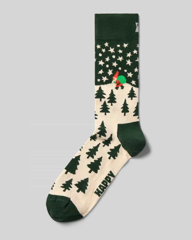 Happy Socks Socken aus elastischem Baumwoll-Mix Modell 'Santa on the Way Gruen