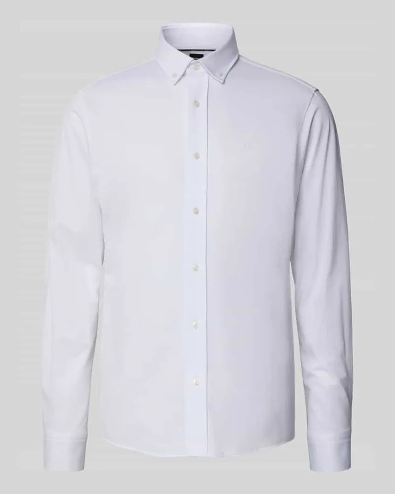 HUGO BOSS Regular Fit Businesshemd aus Pinpoint mit Stretch-Anteil Weiss
