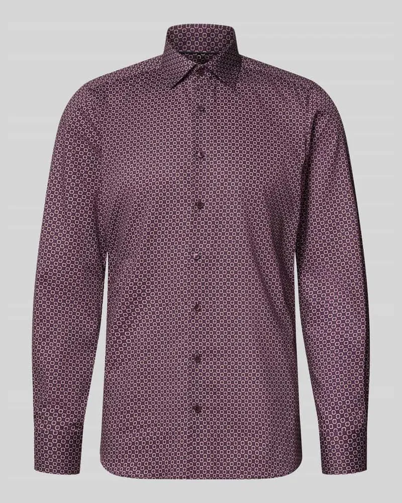 Olymp Slim Fit Bsuinesshemd aus Baumwolle mit Kentkragen Aubergine