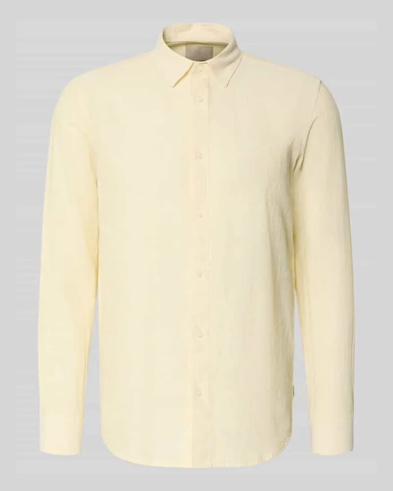 Only & Sons Slim Fit Freizeithemd aus Baumwoll-Leinen-Mix Modell 'CAIDENLS SOLID Hellgelb