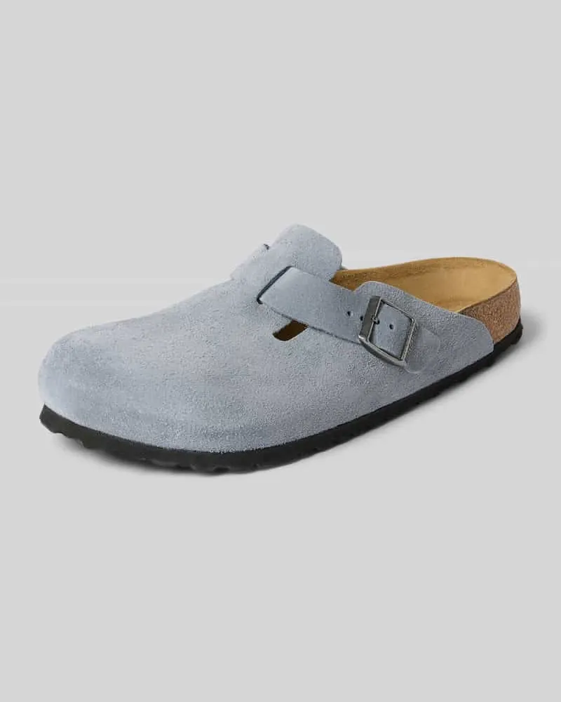 Birkenstock Clogs aus Leder mit Dornschließe Modell 'Boston Rauchblau