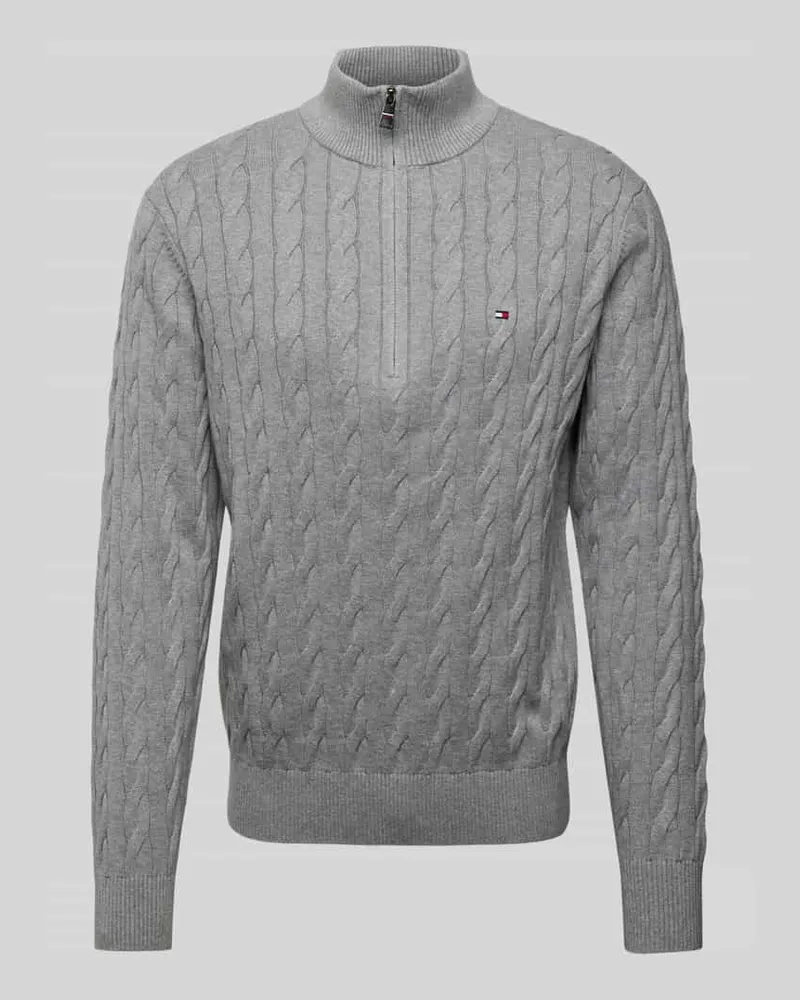 Tommy Hilfiger Strickpullover mit Label-Stitching Hellgrau