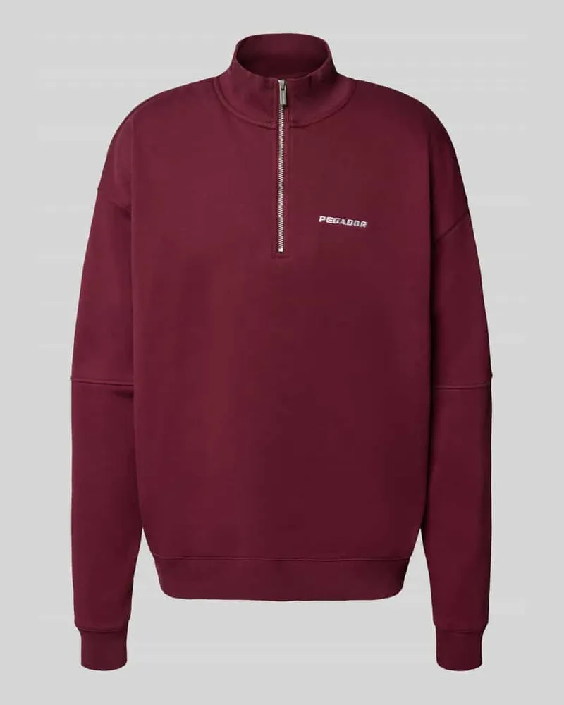 PEGADOR Oversized Sweatshirt mit Logo-Stitching und Troyer-Kragen 