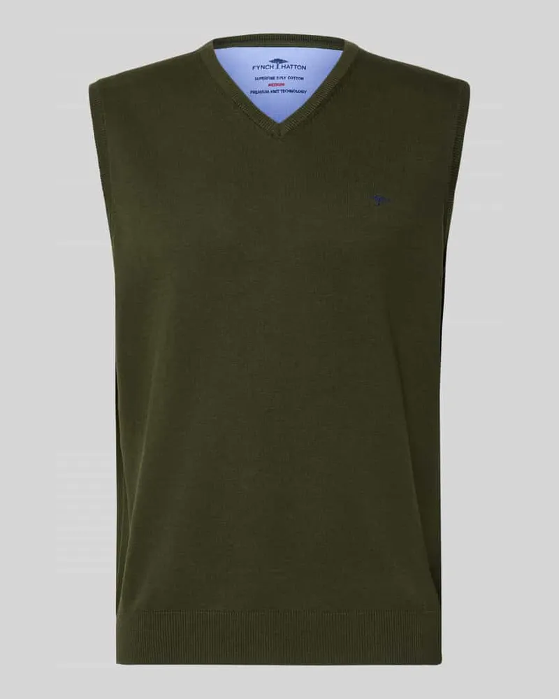 Fynch-Hatton Regular Fit Pullunder aus reiner Baumwolle mit Logo-Stickerei Khaki
